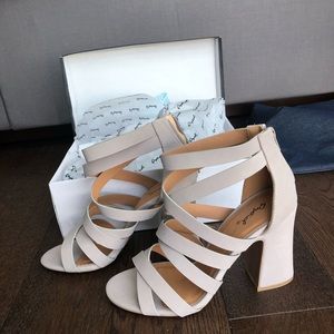 Nude Strappy Block Heels